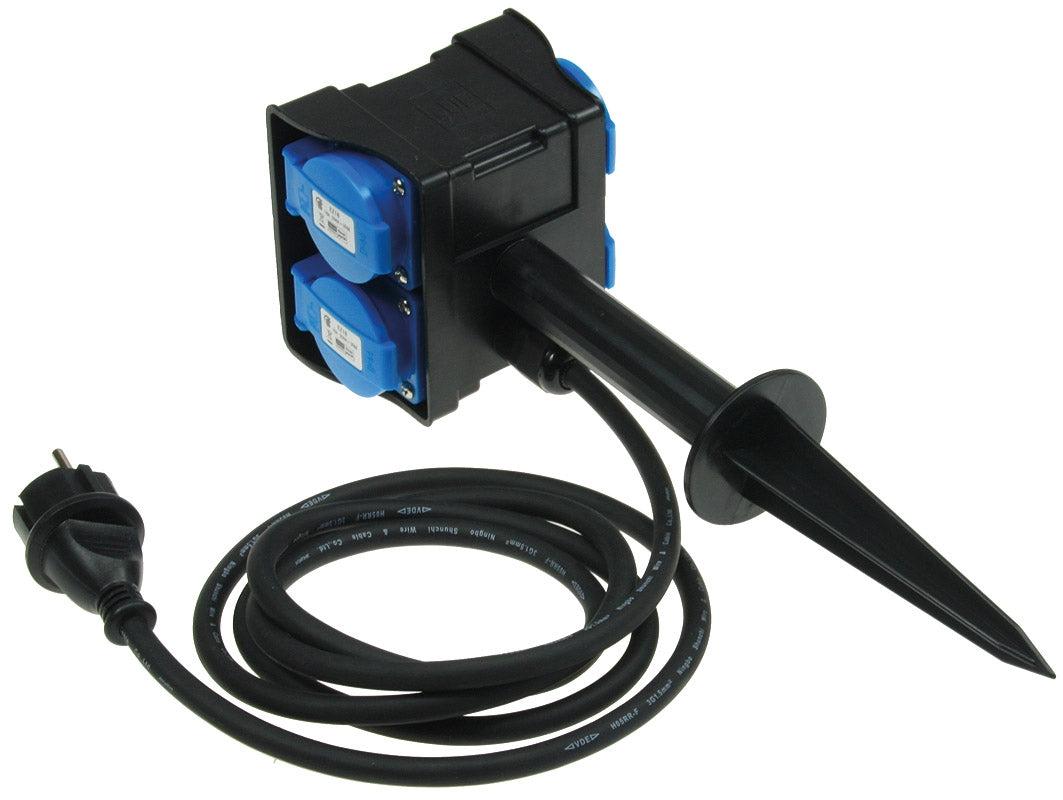 Elegante Gartensteckdose mit Erdspieß, 2-fach oder 4-fach, 2m oder 10m Kabel, IP44, 230V