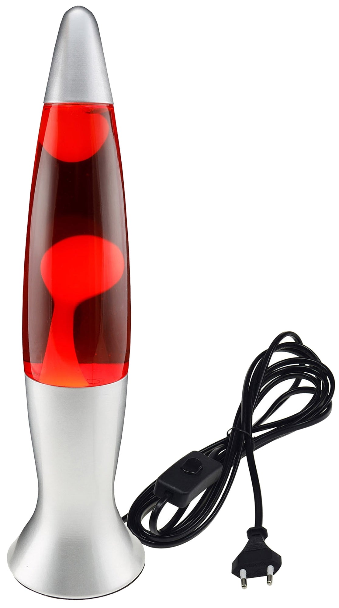 Lavalampe 40cm Wasser: Rot, Wachs: Gelb, Body: Silber