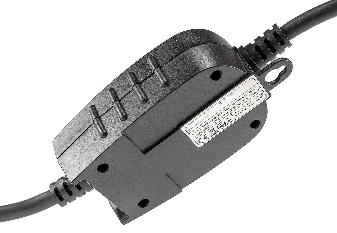 Trano Zwischenstecker mit Dämmerungsschalter & Timer (1–9 Std.), IP44, 3680W, 230V, Display, Garten-/Teichbeleuchtung, Outdoor