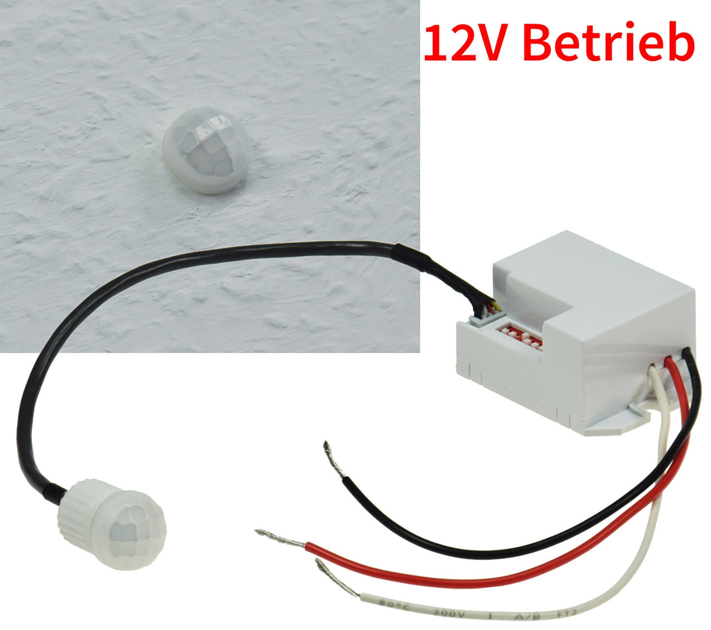 Einbau Bewegungsmelder 12V DC 1-60W LED geeignet Weiß – PIR Sensor 360° IP20, Ø15mm, einstellbar, für Decken & Möbel, Innenbereich