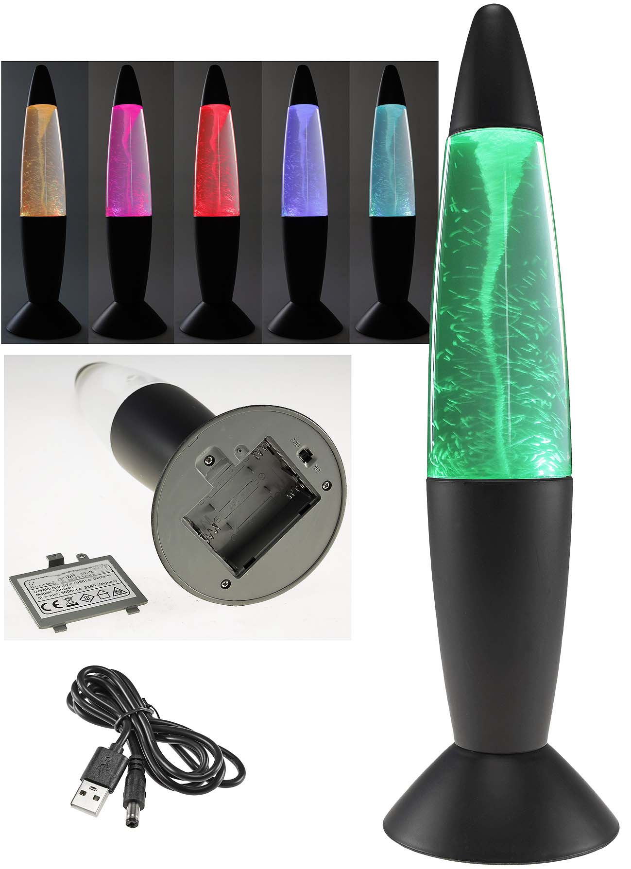 LED Dekoleuchte TORNADO, 37cm Farbwechsel, 5V/ Batterie, Schwarz