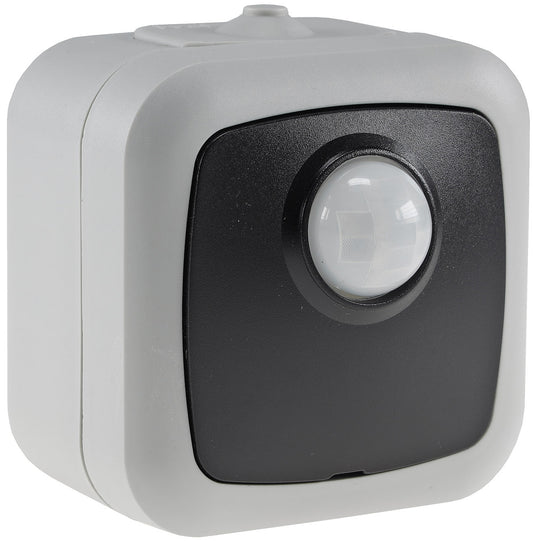 Trano Feuchtraum PIR Bewegungsmelder IP54, 250V~ 2-500W, 120°/6m, Dämmerungssensor 2-1000Lux, inkl. AP-Rahmen, grau