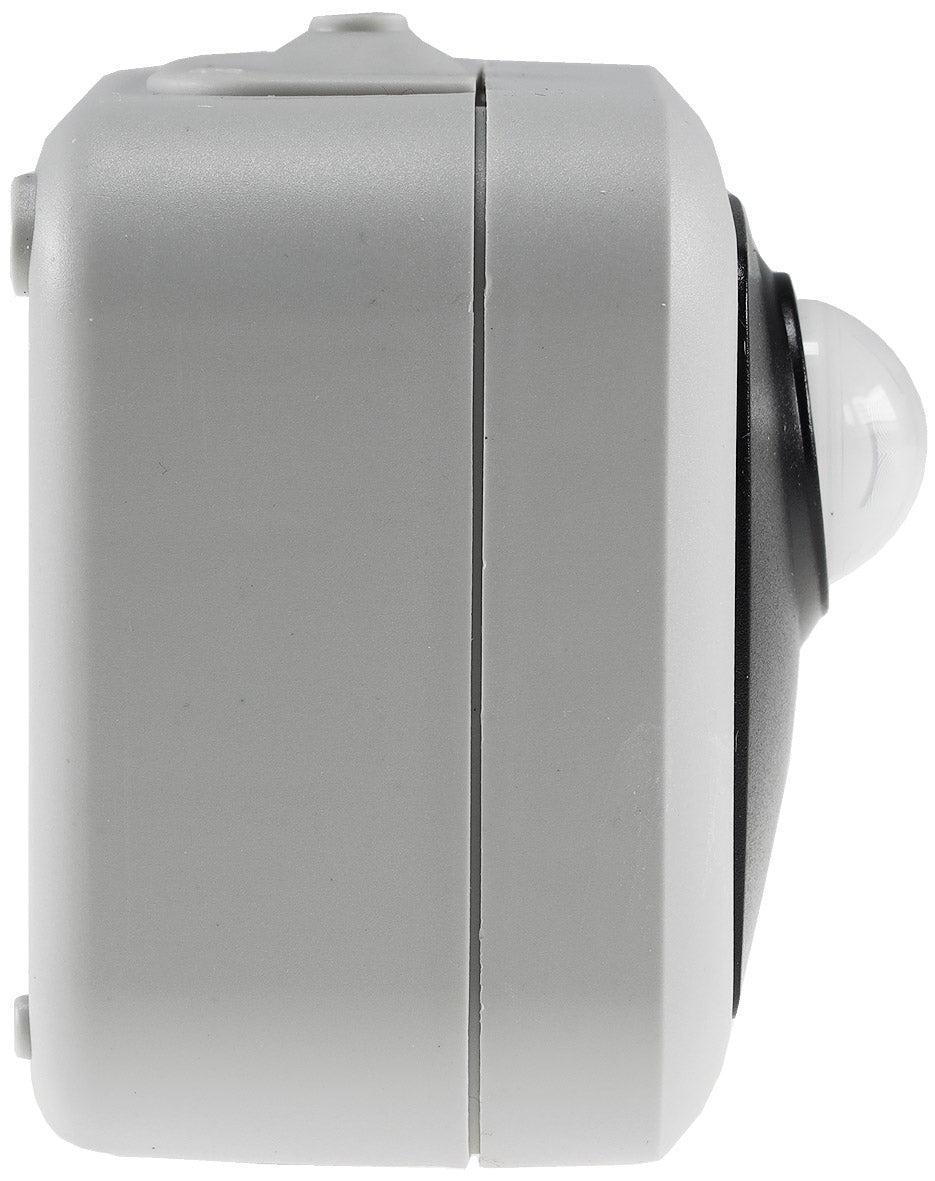 Trano Feuchtraum PIR Bewegungsmelder IP54, 250V~ 2-500W, 120°/6m, Dämmerungssensor 2-1000Lux, inkl. AP-Rahmen, grau