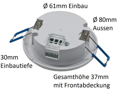 Trano 360° Decken-Einbau-Bewegungsmelder FLAT PIR, LED geeignet, 8m Reichweite, Ø80x30mm, 230V, IP20, einstellbar, inkl. Aufputz-Adapter
