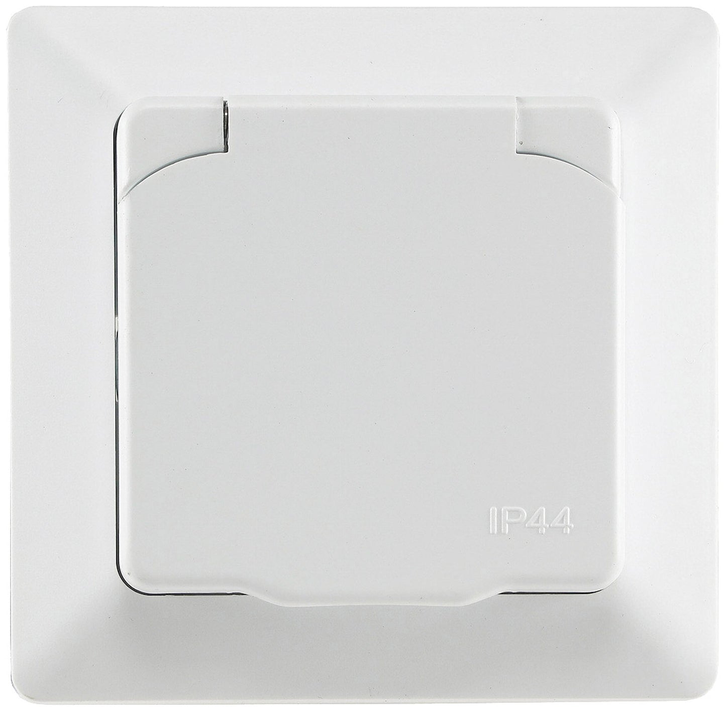 Trano Schutzkontakt-Steckdose IP44 250V~/16A inkl. Rahmen UP weiß matt & anthrazit, spritzwassergeschützt, 80x80mm