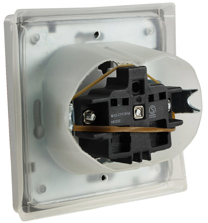 Trano Schutzkontakt-Steckdose IP44 250V~/16A inkl. Rahmen UP weiß matt & anthrazit, spritzwassergeschützt, 80x80mm