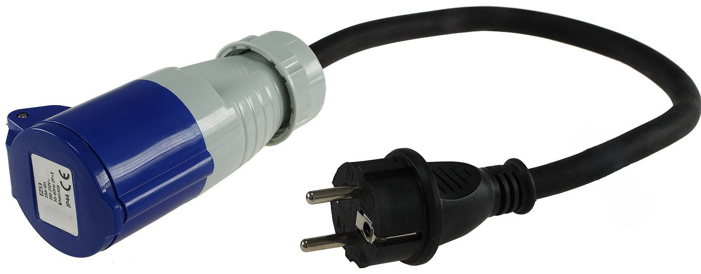 Trano CEE Adapter 230V 16A IP44 – Schutzkontakt-Stecker/Kupplung auf CEE – 0,35m H07RN-F 3G2,5 – Camping Wohnwagen Caravan
