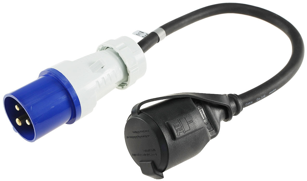 Trano CEE Adapter 230V 16A IP44 – Schutzkontakt-Stecker/Kupplung auf CEE – 0,35m H07RN-F 3G2,5 – Camping Wohnwagen Caravan
