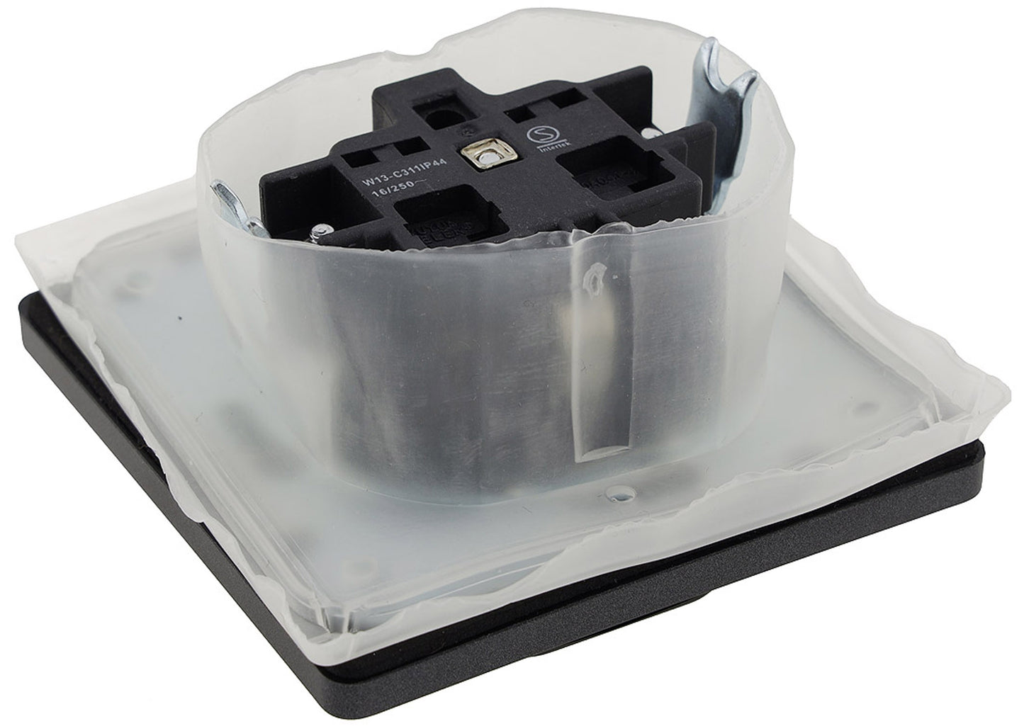 Trano Schutzkontakt-Steckdose IP44 250V~/16A inkl. Rahmen UP weiß matt & anthrazit, spritzwassergeschützt, 80x80mm