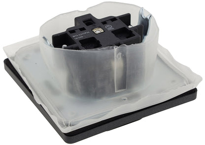 Trano Schutzkontakt-Steckdose IP44 250V~/16A inkl. Rahmen UP weiß matt & anthrazit, spritzwassergeschützt, 80x80mm