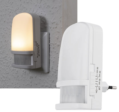 LED Nachtlicht mit Bewegungsmelder 230V, Licht Warmweiß, On/Off/Auto