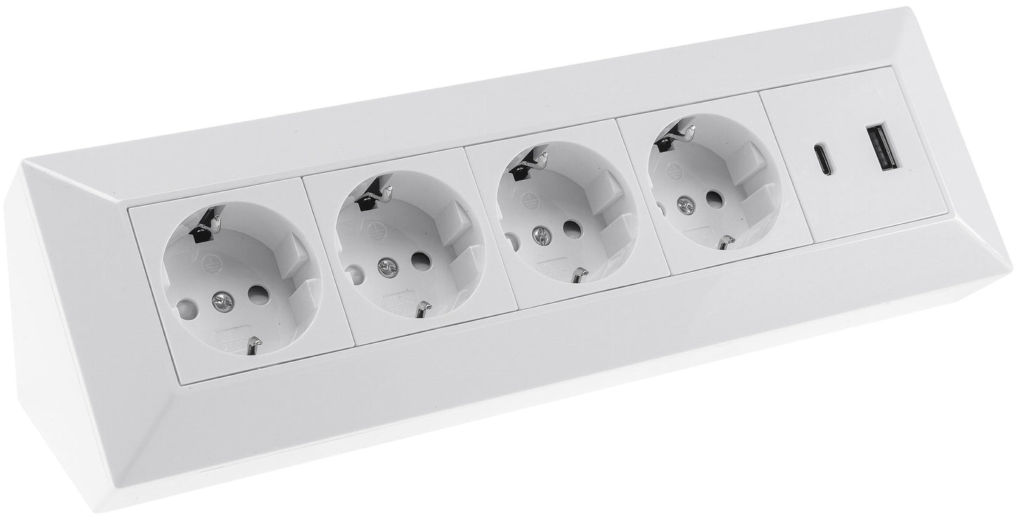 4-fach Steckdosenblock mit USB-A & USB-C, 250V~/16A, 3600W, PD 20W, 3,1A, Aufbaumontage, 26x8x8cm, in 4 Farben
