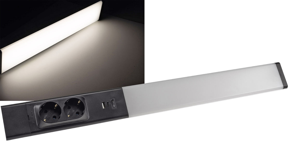 LED Unterbauleuchte schwarz mit USB A+C PD, 60cm, Neutralweiß und warmweiß