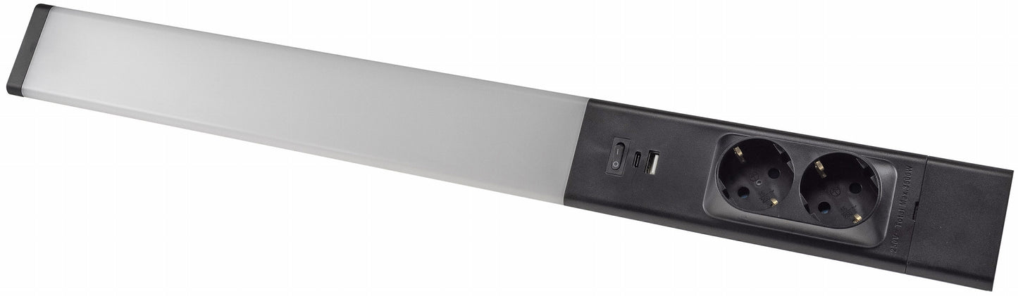 LED Unterbauleuchte schwarz mit USB A+C PD, 60cm, Neutralweiß und warmweiß