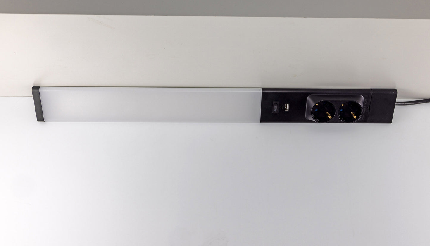 LED Unterbauleuchte schwarz mit USB A+C PD, 60cm, Neutralweiß und warmweiß