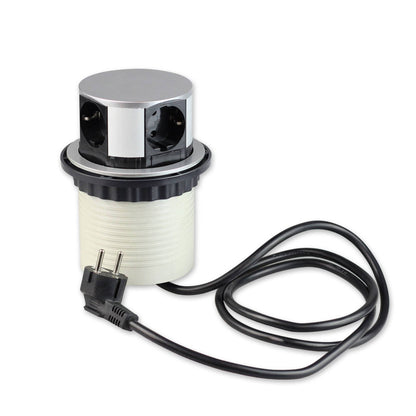 Trano Einbausteckdose Ø10cm, 3x Schuko Typ F, 2x USB A+C 3A, 1,5m Kabel, Aluminium Silber, 3680W, IP20