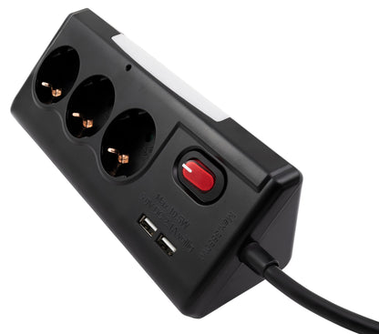 Möbelsteckdose 3-fach Schalter USB Steckdosenleiste Schreibtisch Büro Küche 1,4m