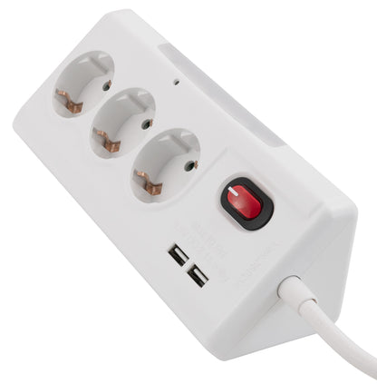 Möbelsteckdose 3-fach Schalter USB Steckdosenleiste Schreibtisch Büro Küche 1,4m