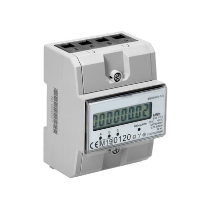 3-Phasen-Stromzähler weiß mit Display mit 800 IMP/KWH für DIN-Schiene
