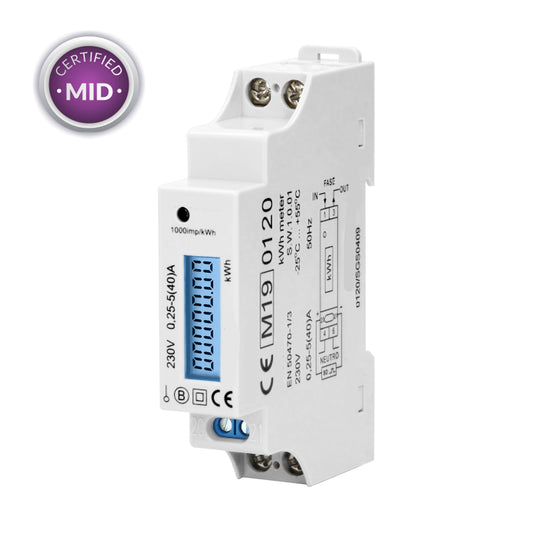 1-Phasen-Stromzähler mit Display mit Hintergrundbeleuchtung weiß für DIN-Schiene