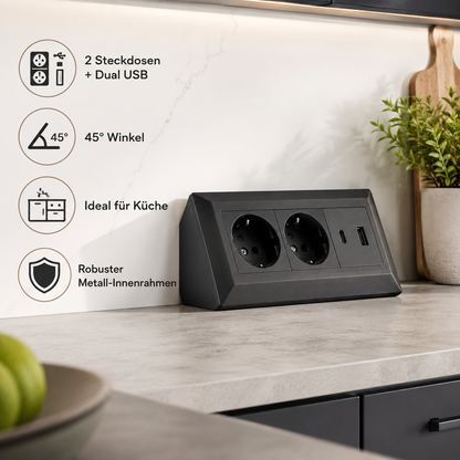 2-fach Steckdosenblock mit USB-A & USB-C – Praktische Stromversorgung in stilvollen Farben