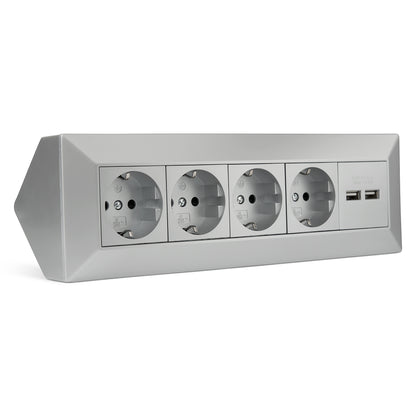 Möbel-Steckdose 4-fach 2x USB-A Mehrfachsteckdose Steckdosenleiste Küche Büro Tisch