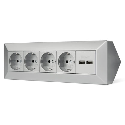 Möbel-Steckdose 4-fach 2x USB-A Mehrfachsteckdose Steckdosenleiste Küche Büro Tisch