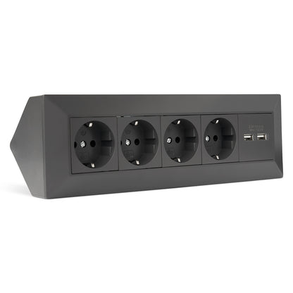 Möbel-Steckdose 4-fach 2x USB-A Mehrfachsteckdose Steckdosenleiste Küche Büro Tisch