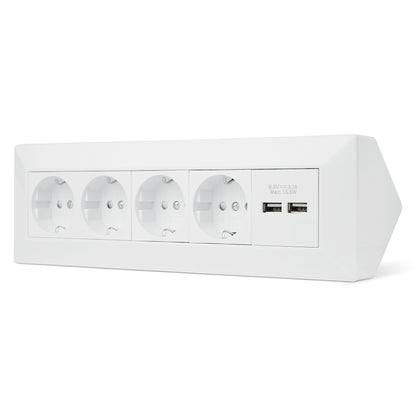 Möbel-Steckdose 4-fach 2x USB-A Mehrfachsteckdose Steckdosenleiste Küche Büro Tisch