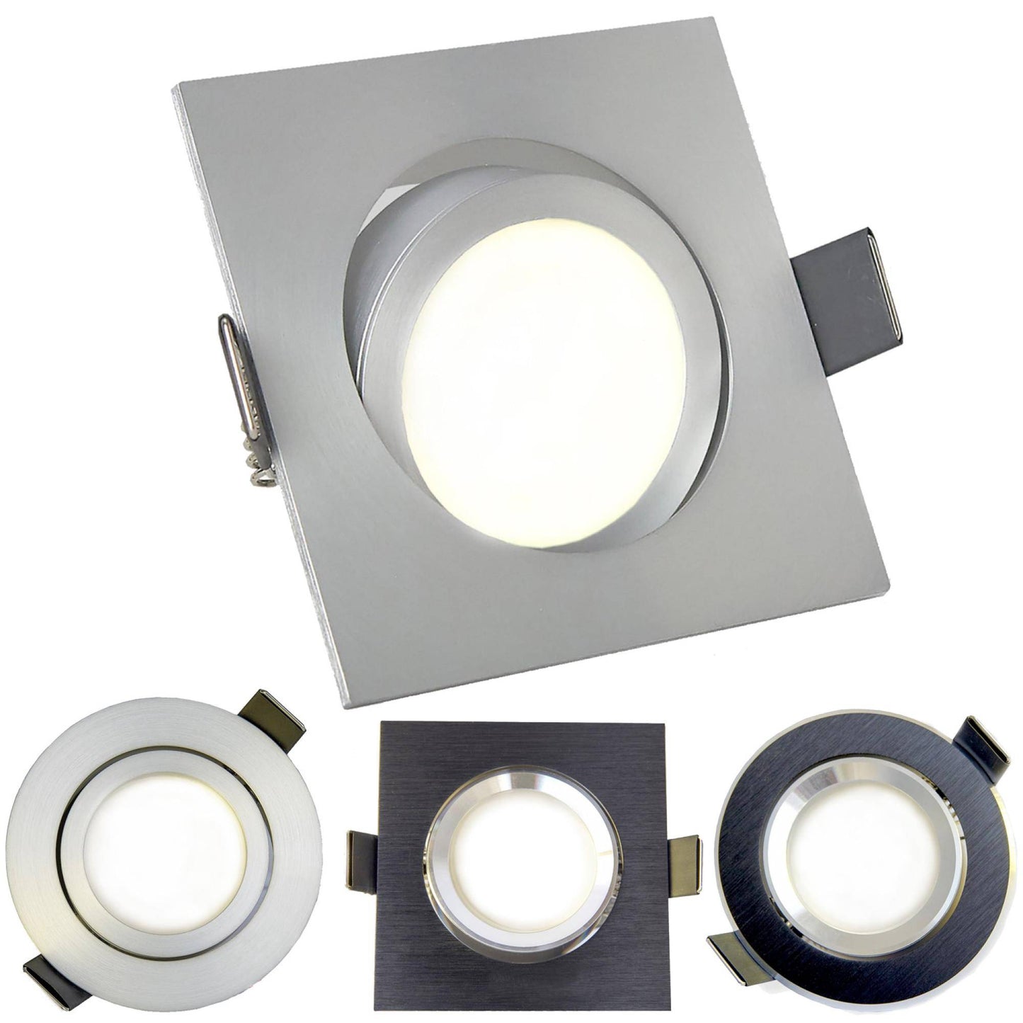 LED Einbaustrahler GU10 12 Volt 5-7 Watt rund eckig schwenkbar Einbauspot 70mm
