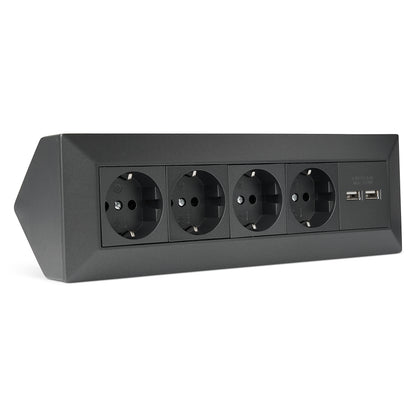 Möbel-Steckdose 4-fach 2x USB-A Mehrfachsteckdose Steckdosenleiste Küche Büro Tisch