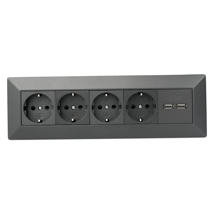Möbel-Steckdose 4-fach 2x USB-A Mehrfachsteckdose Steckdosenleiste Küche Büro Tisch