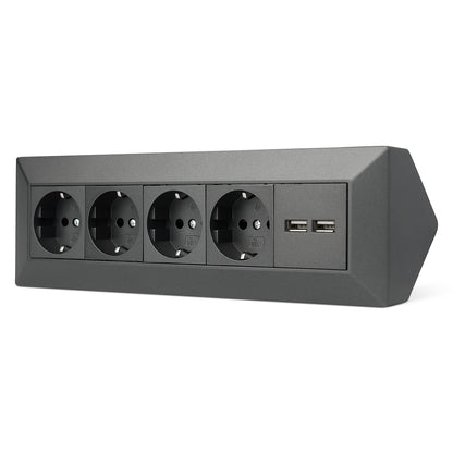 Möbel-Steckdose 4-fach 2x USB-A Mehrfachsteckdose Steckdosenleiste Küche Büro Tisch