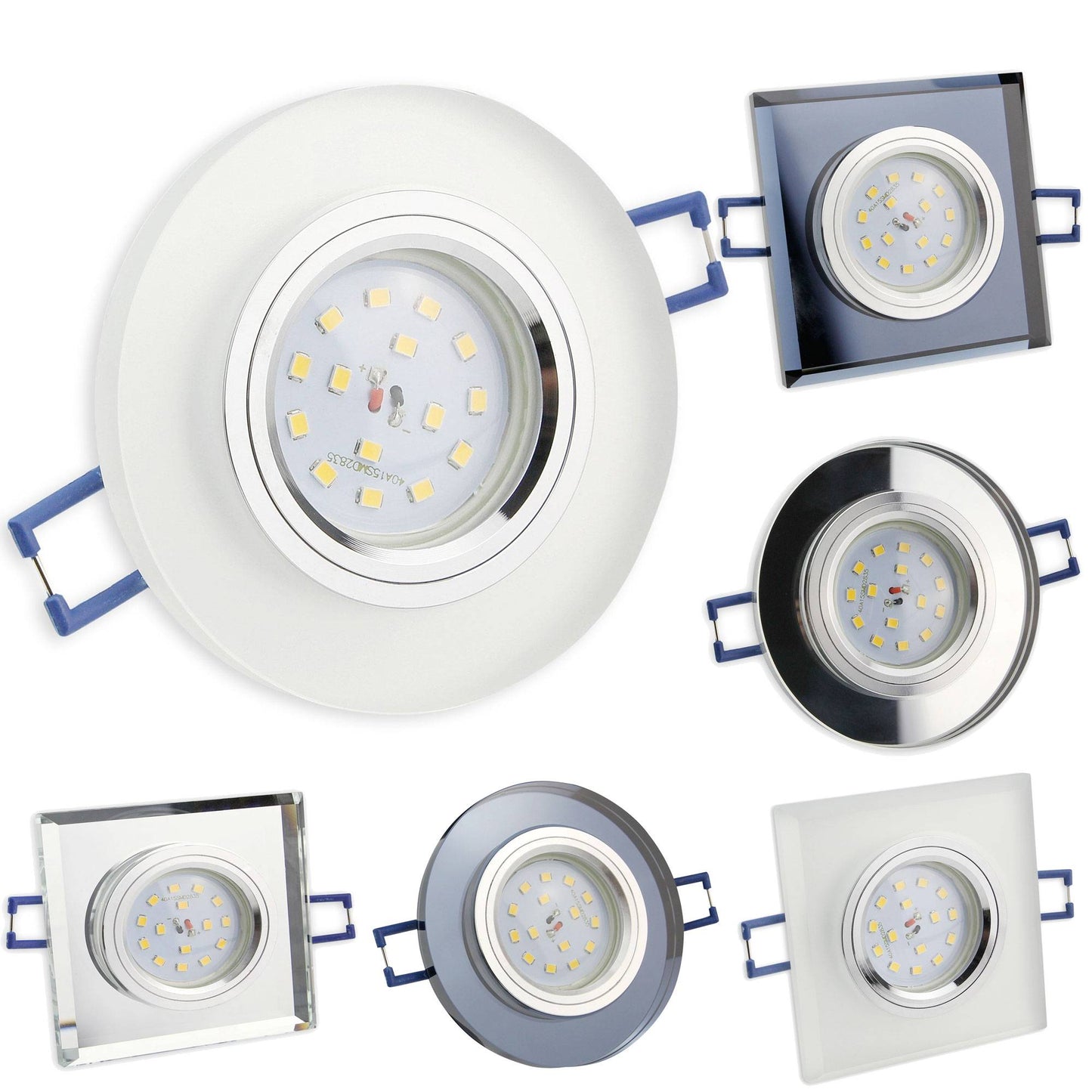LED Einbaustrahler 230V 5-7W rund eckig Spot Glas 75mm Bohrloch Einbauleuchte