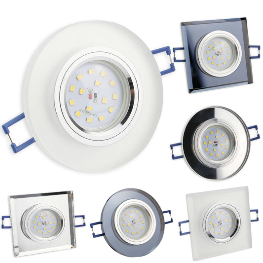 LED Einbaustrahler 230V 5-7W rund eckig Spot Glas 75mm Bohrloch Einbauleuchte