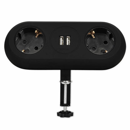 Tisch-Steckdose 2-fach 2x USB schwarz Küche Büro Steckdosenleiste Schreibtisch