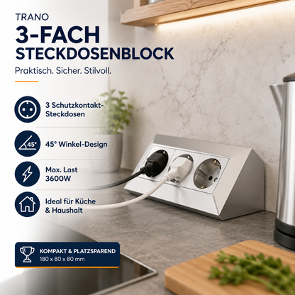 Steckdose Küche Büro 3-fach Kunststoff Ecksteckdose Tischsteckdose