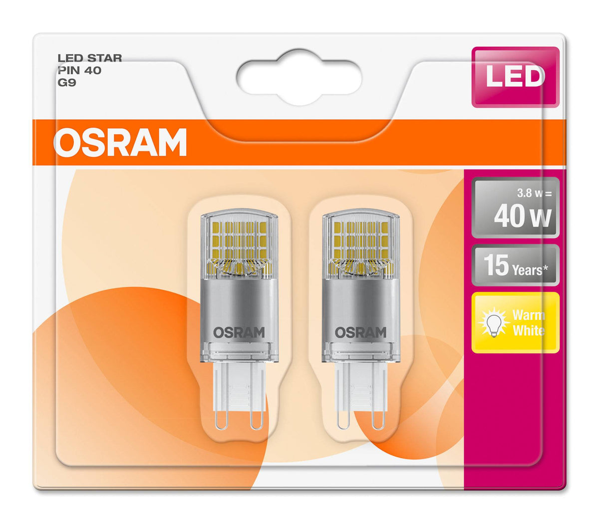 2x Osram LED STAR PIN 40 G9 Birne 3,8W Leuchtmittel warmweiß Licht