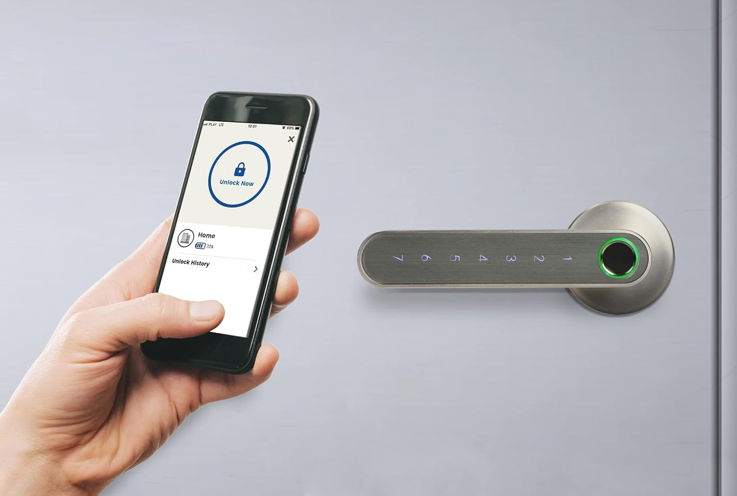 Trano Smarter Türgriff mit Touch-Tastatur & Fingerabdruckleser, Bluetooth 4.0, Zink, schwarz/silber, für Türen 38–56 mm, IP20