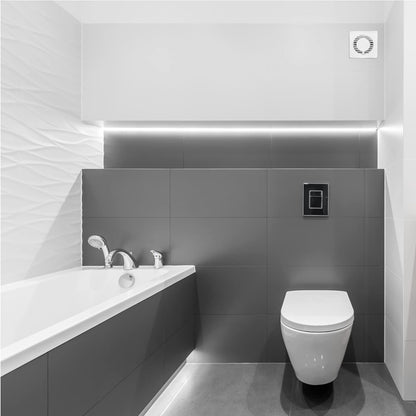 Trano Badezimmerlüfter 100mm Wandmontage mit Zugschalter – 93 m³/h Luftleistung, 26 dB, 8W, 135x135mm, flach & kompakt