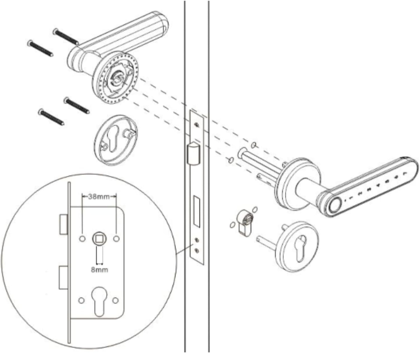 Trano Smarter Türgriff mit Touch-Tastatur & Fingerabdruckleser, Bluetooth 4.0, Zink, schwarz/silber, für Türen 38–56 mm, IP20