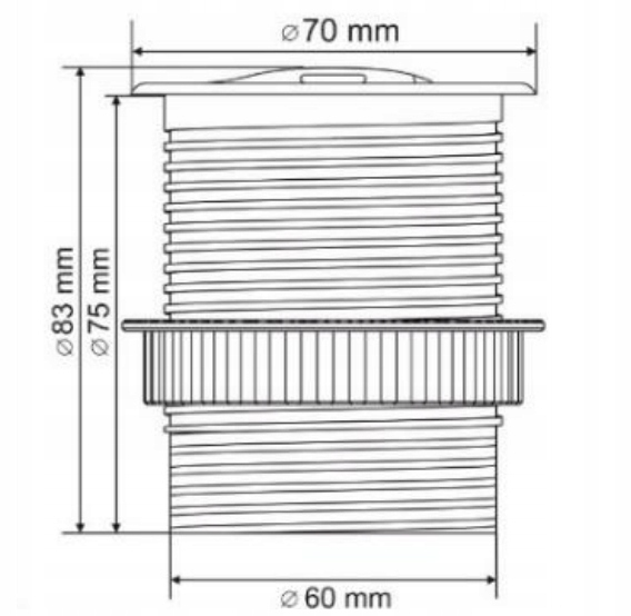 Trano Einbau Steckdose Ø6cm mit Abdeckung, 1x Schuko 3680W + USB-C PD 20W, 1,9m Kabel, Silber/Schwarz, IP20