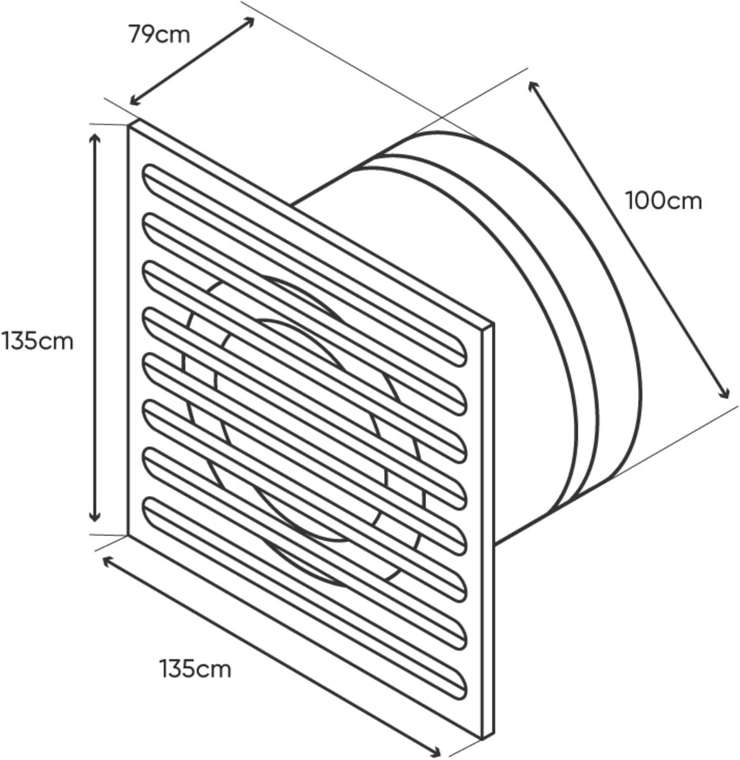 Trano Badezimmerlüfter 100mm Wandmontage mit Zugschalter – 93 m³/h Luftleistung, 26 dB, 8W, 135x135mm, flach & kompakt