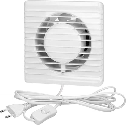 Trano Badezimmerlüfter 100mm Wandmontage mit Zugschalter – 93 m³/h Luftleistung, 26 dB, 8W, 135x135mm, flach & kompakt