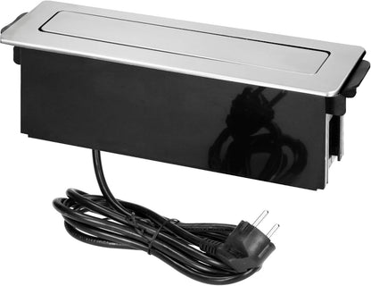 Trano Versenkbare Steckdosenleiste 3x Schuko + 2x USB (A+C, QC/PD 20W), 230V, 3680W, Edelstahl INOX, 2m Kabel, Einbau IP20