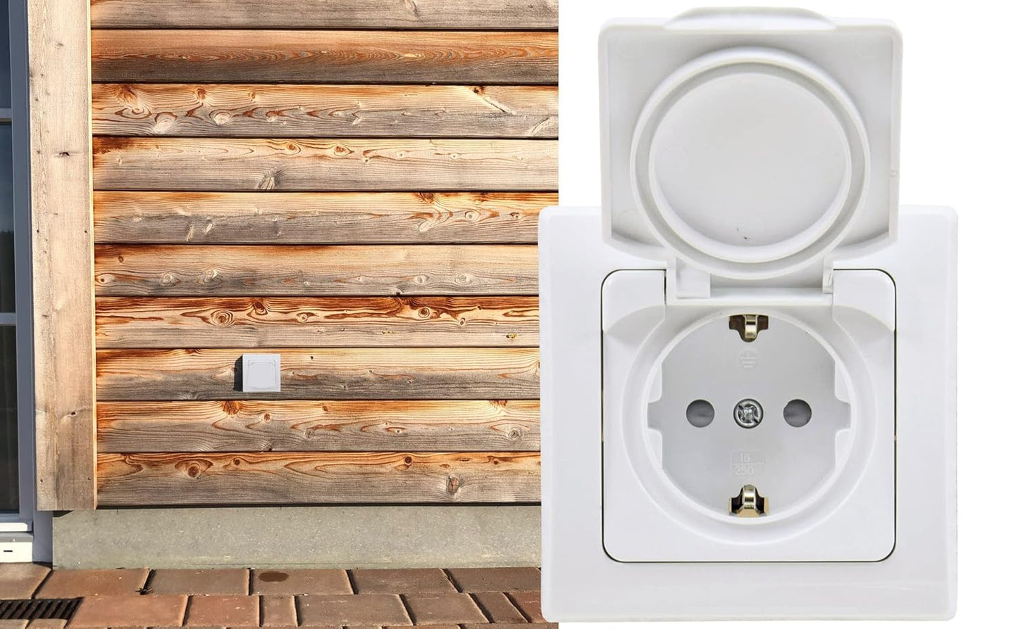 Trano Schutzkontakt-Steckdose IP44 250V~/16A inkl. Rahmen UP weiß & silber | Spritzwassergeschützt, Klapp-Deckel, 80x80mm