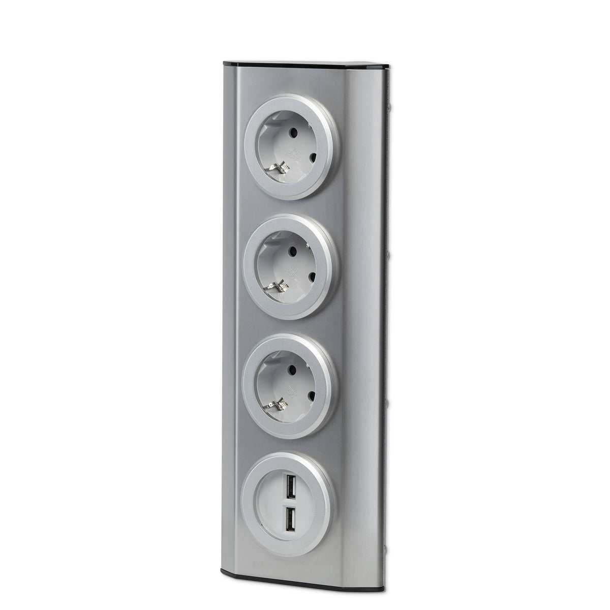 Mehrfachsteckdose 3-fach 2x USB silber Steckdosenverteiler Steckdosenadapter