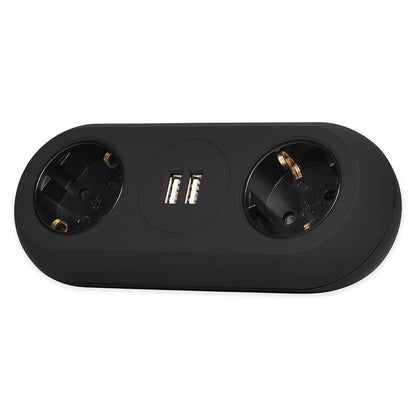 Tisch-Steckdose 2-fach 2x USB schwarz Küche Büro Steckdosenleiste Schreibtisch