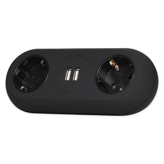 Tisch-Steckdose 2-fach 2x USB schwarz Küche Büro Steckdosenleiste Schreibtisch