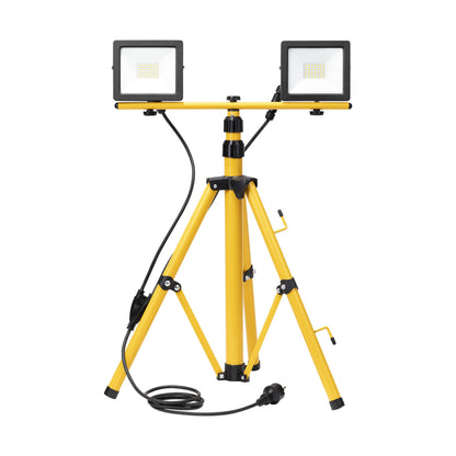 Trano LED Flutlicht Baustrahler Set 2x30W/50W/100W mit Stativ & 2m Kabel | IP65 | 4000K Neutralweiß | 8000lm | höhenverstellbar bis 160cm